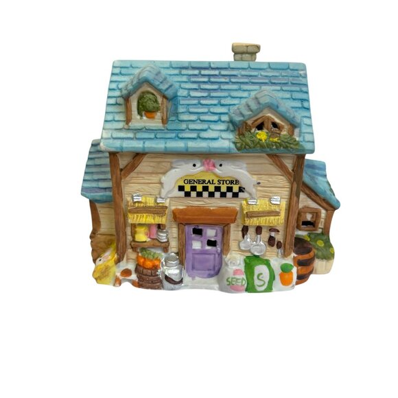 Illuminated Porcelain Easter House General Store Bunnyville Gardens Spring Décor - Picture 2 of 6